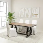 200x100 cm Pine Wood Table with Antique Wash Base - Aieta Viadurini