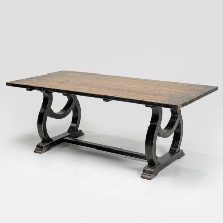 200x100 cm Pine Wood Table with Antique Wash Base - Aieta Viadurini