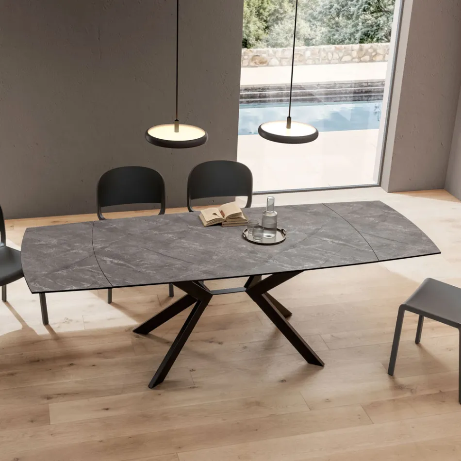 Extendable Barrel Table to 240 or 280 cm in HPL and Metal - Present Viadurini