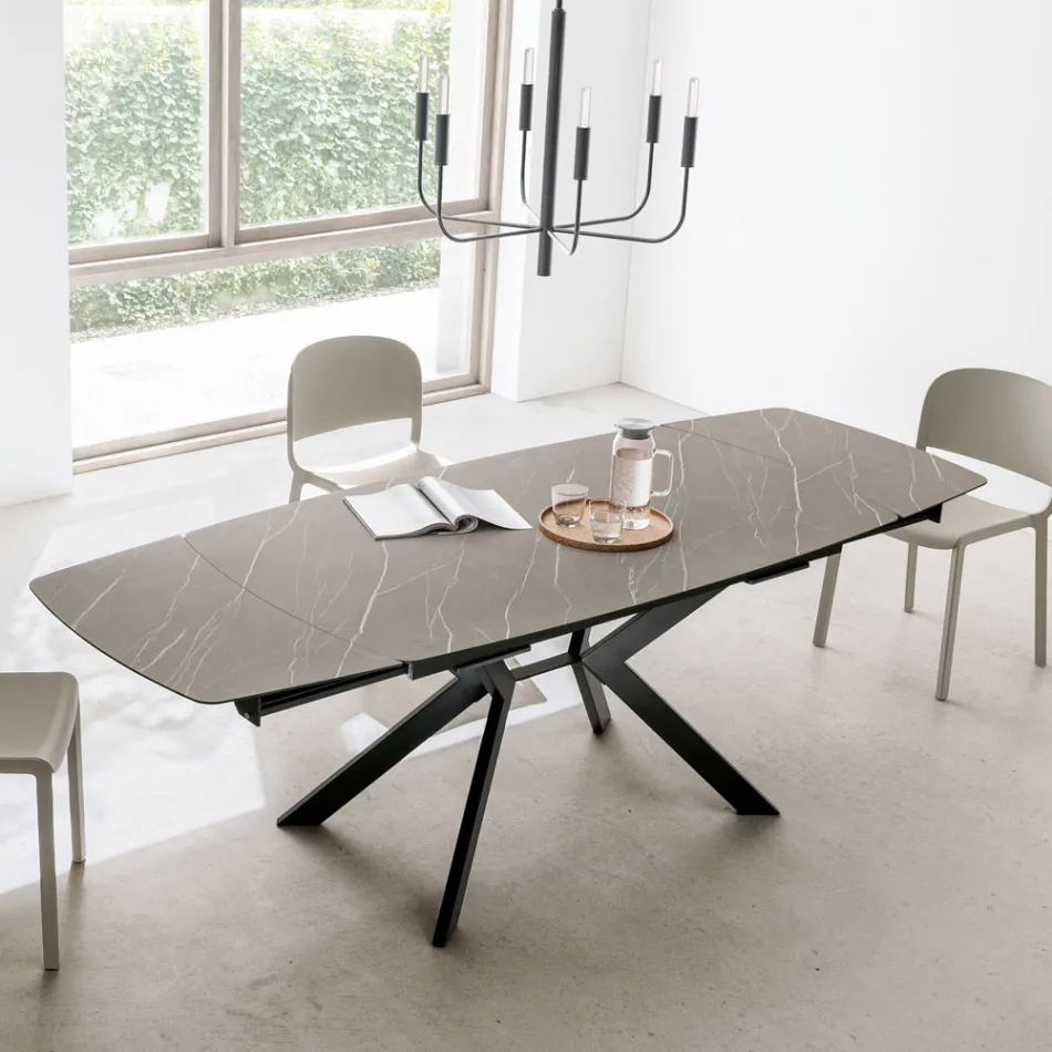 Extendable Barrel Table to 240 or 280 cm in HPL and Metal - Present Viadurini