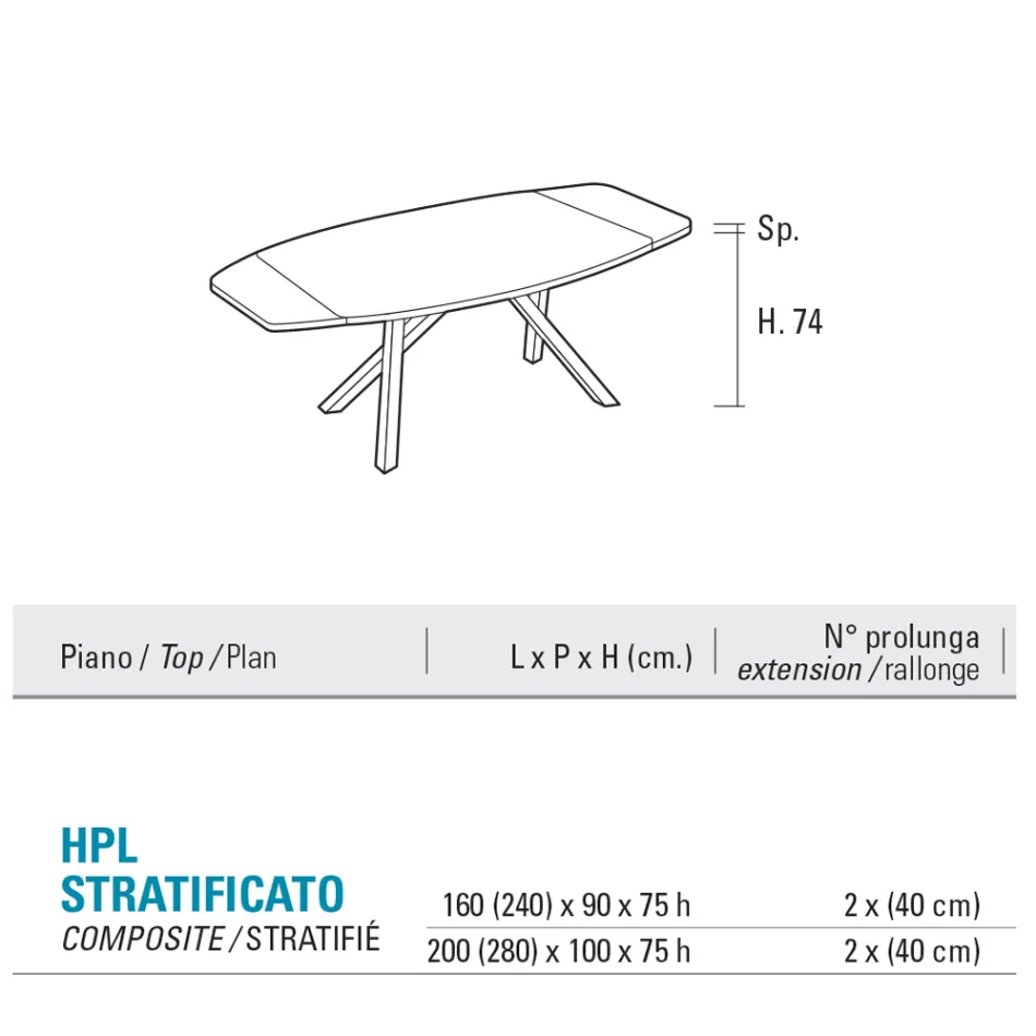 Extendable Barrel Table to 240 or 280 cm in Stratified HPL - Dialogo Viadurini