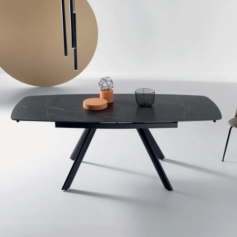 Extendable Table 140/210x90 cm in Sintered Stone with a Marble Effect - Atrium Viadurini