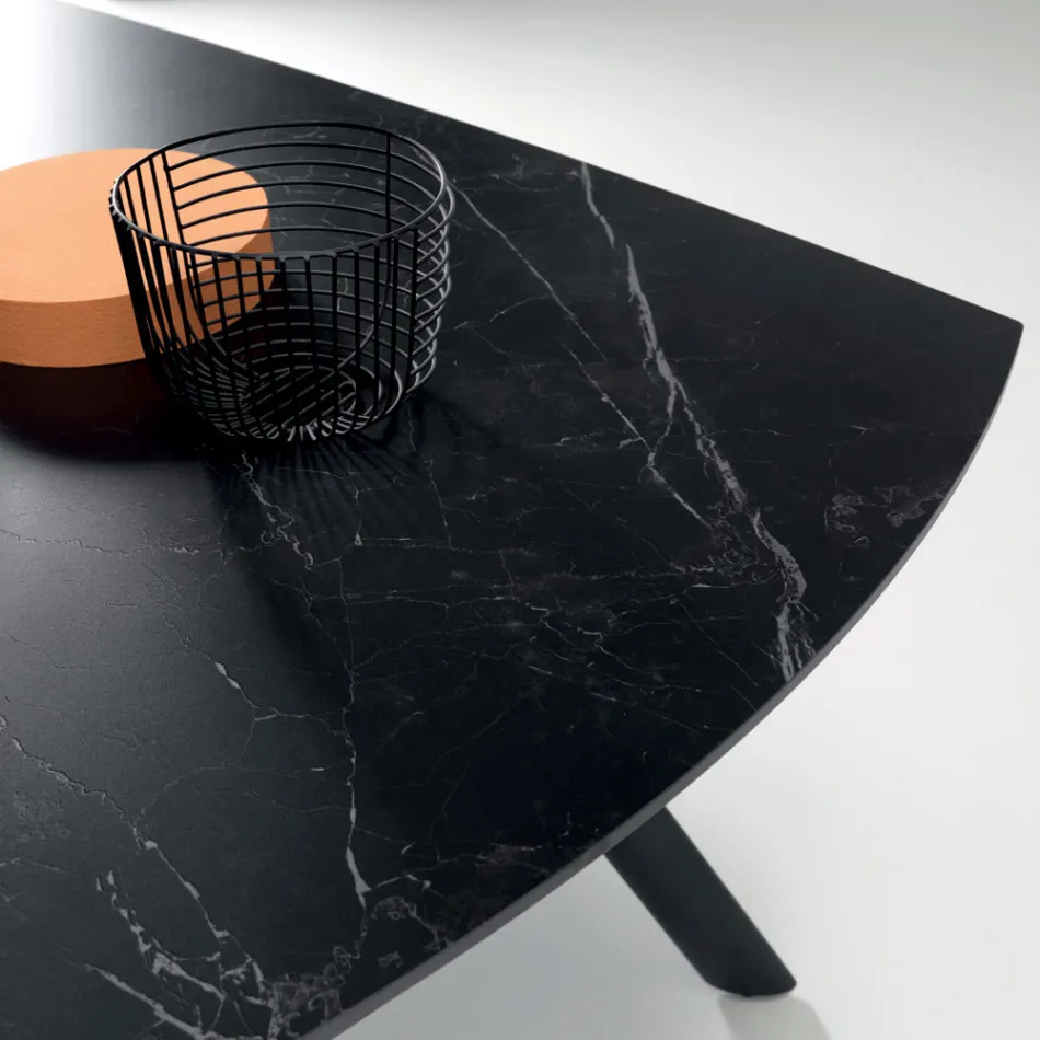 Extendable Table 140/210x90 cm in Sintered Stone with a Marble Effect - Atrium Viadurini