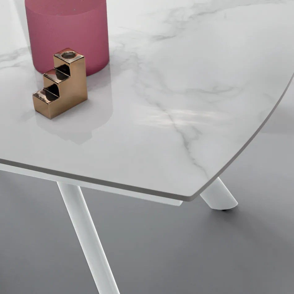 Extendable Table 140/210x90 cm in Sintered Stone with a Marble Effect - Atrium Viadurini