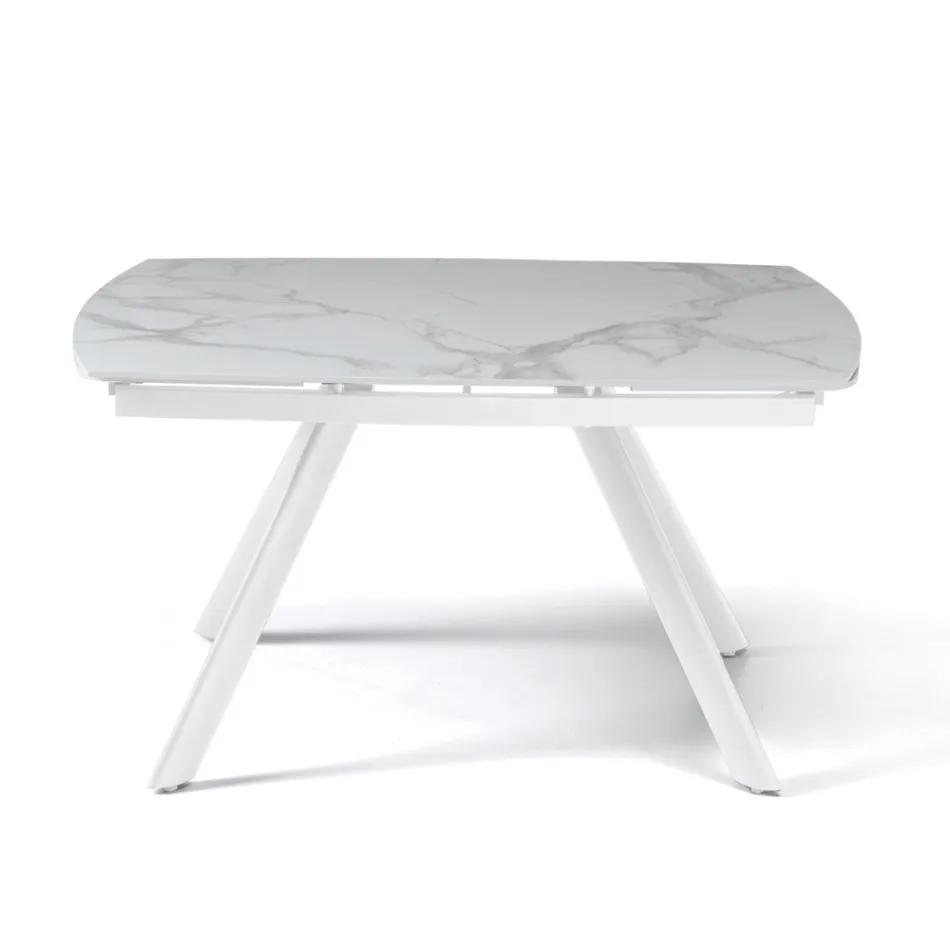 Extendable Table 140/210x90 cm in Sintered Stone with a Marble Effect - Atrium Viadurini