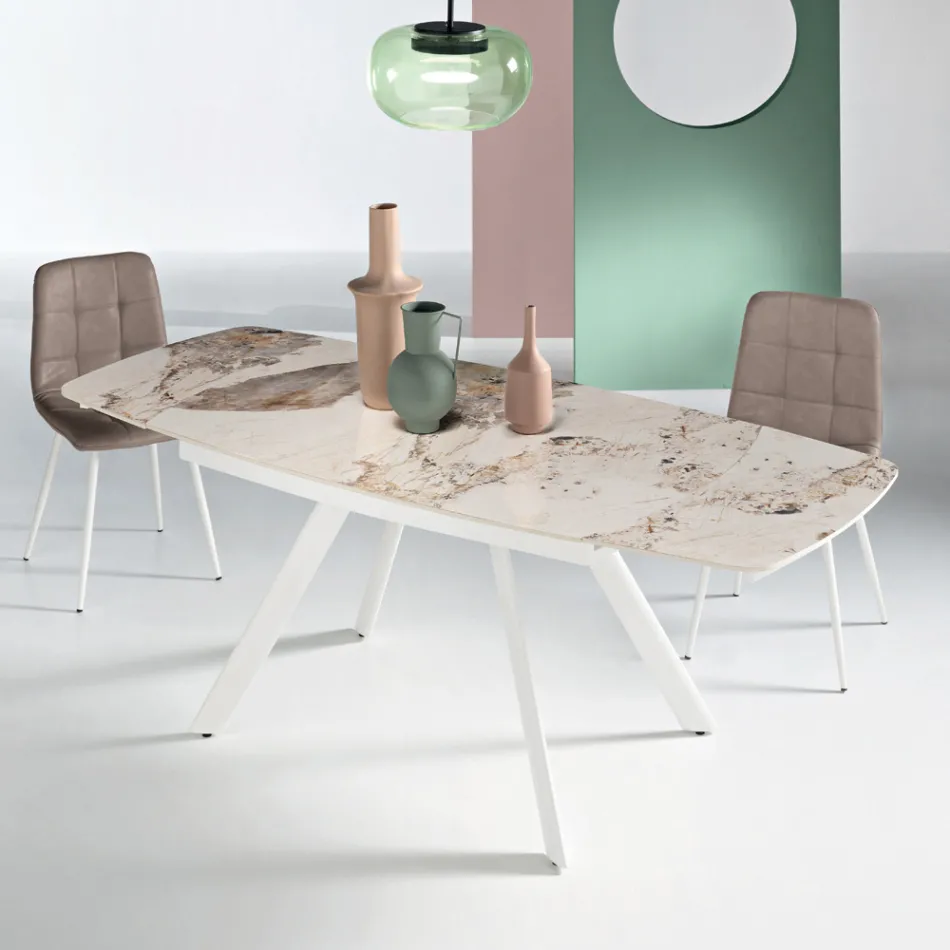 Extendable Table 140/210x90 cm in Sintered Stone with a Marble Effect - Atrium Viadurini