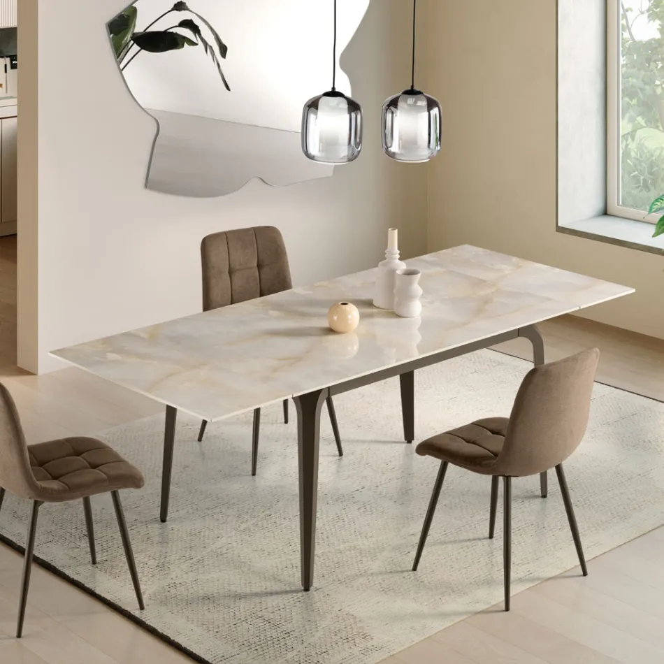 Extendable Table 160/240x90 cm in Sintered Stone with a Marble Effect - Samus Viadurini