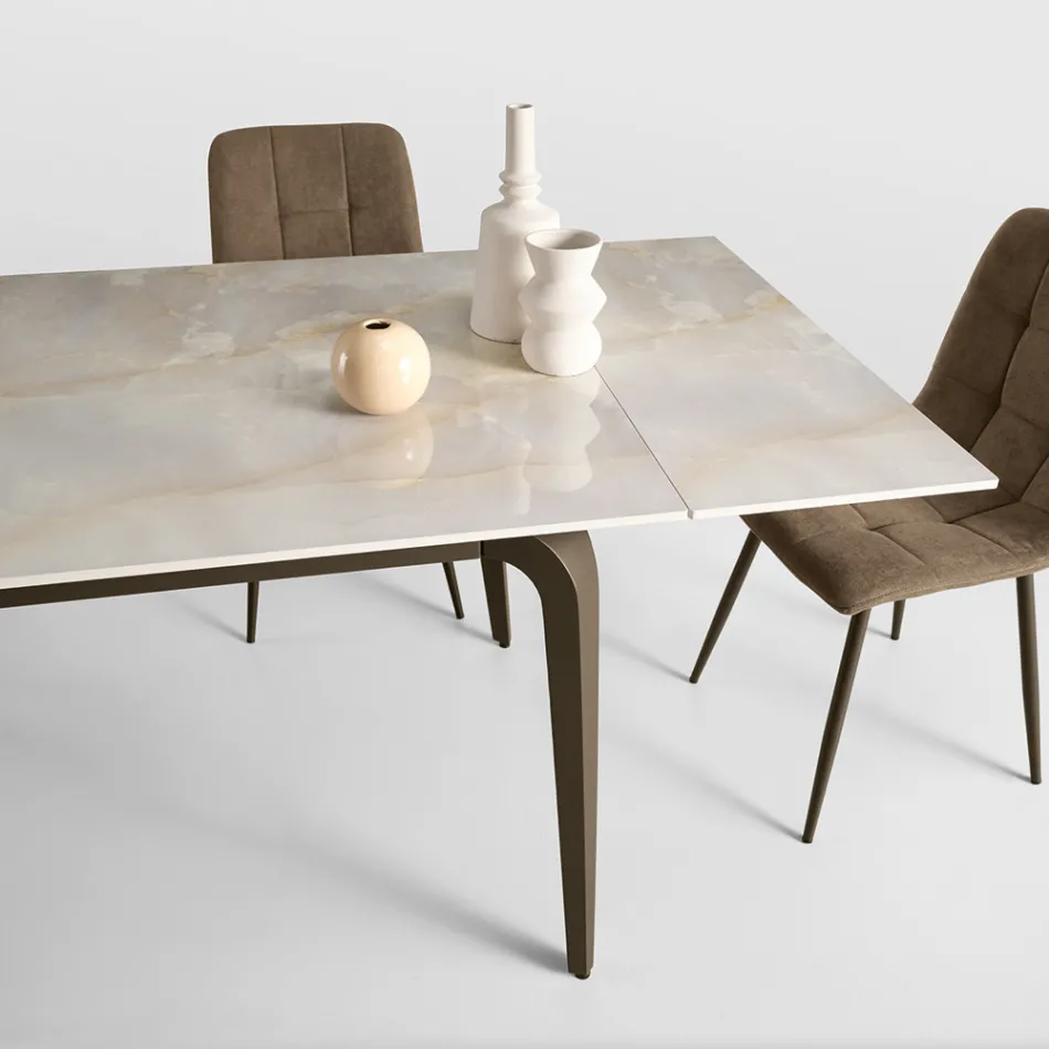 Extendable Table 160/240x90 cm in Sintered Stone with a Marble Effect - Samus Viadurini