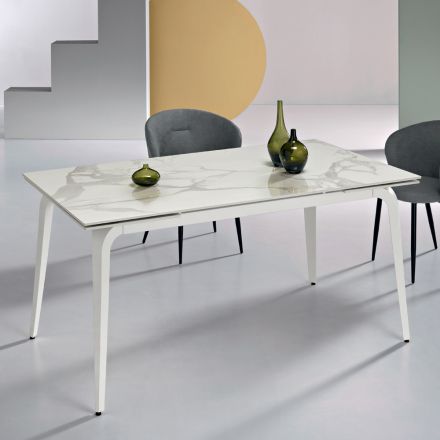 Extendable Table 160/240x90 cm in Sintered Stone with a Marble Effect - Samus Viadurini