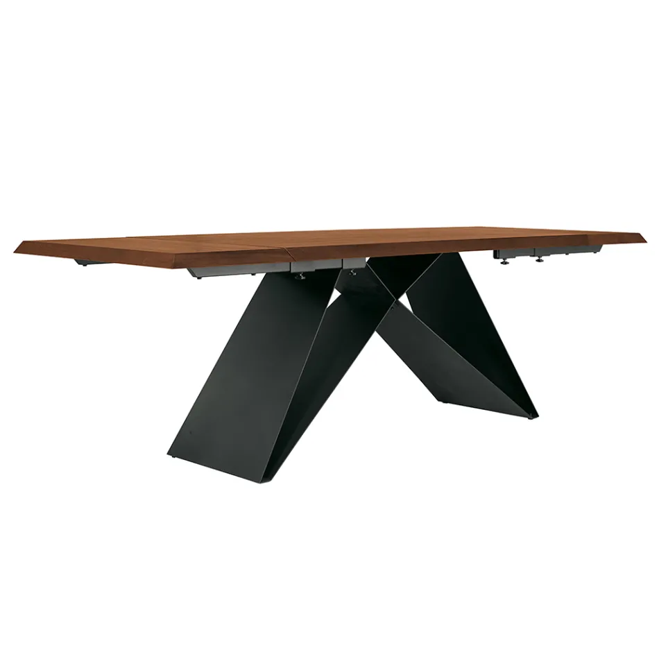 Extendable Table 160/240x90 cm Made of Walnut and Iron - Nodo Viadurini