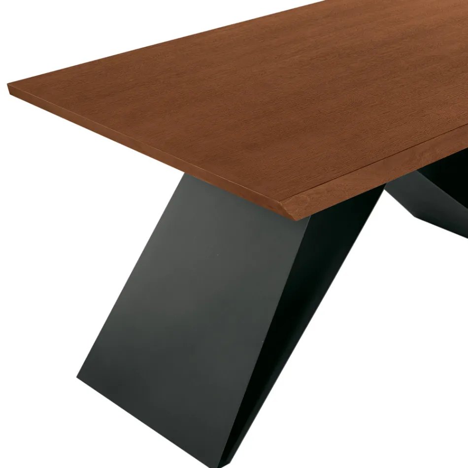 Extendable Table 160/240x90 cm Made of Walnut and Iron - Nodo Viadurini