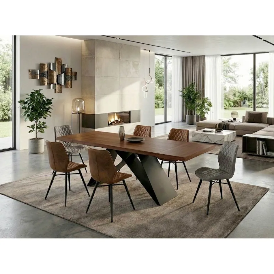 Extendable Table 160/240x90 cm Made of Walnut and Iron - Nodo Viadurini