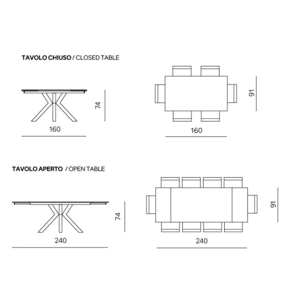 Extendable Table 160/240x91 cm in Sintered Stone with a Marble Effect - Palazzo Viadurini