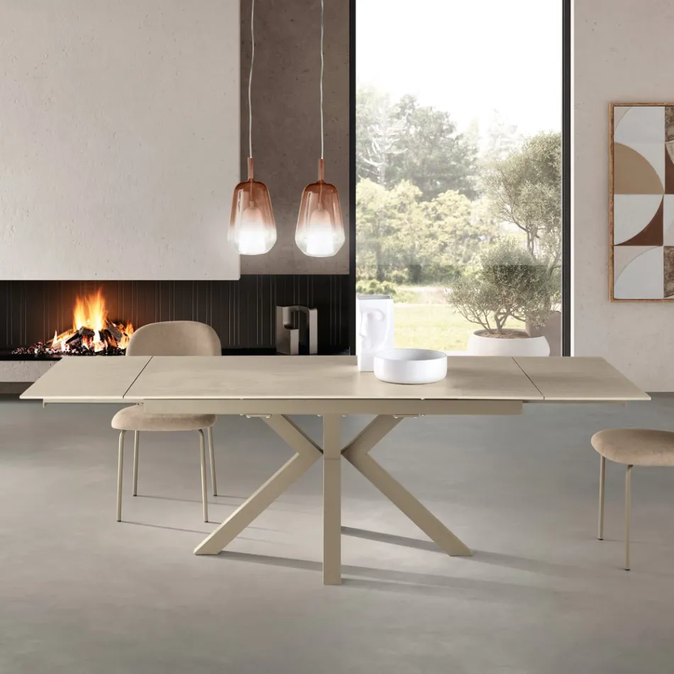 Extendable Table 160/240x91 cm in Sintered Stone with a Marble Effect - Palazzo Viadurini