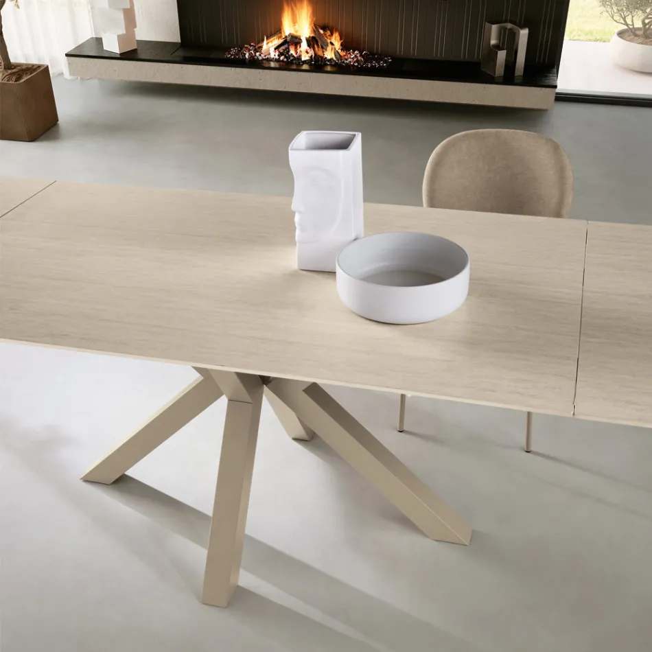 Extendable Table 160/240x91 cm in Sintered Stone with a Marble Effect - Palazzo Viadurini