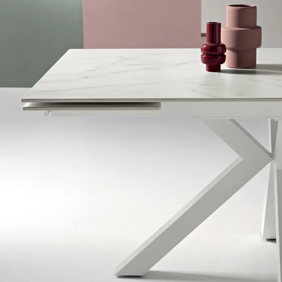 Extendable Table 160/240x91 cm in Sintered Stone with a Marble Effect - Palazzo Viadurini