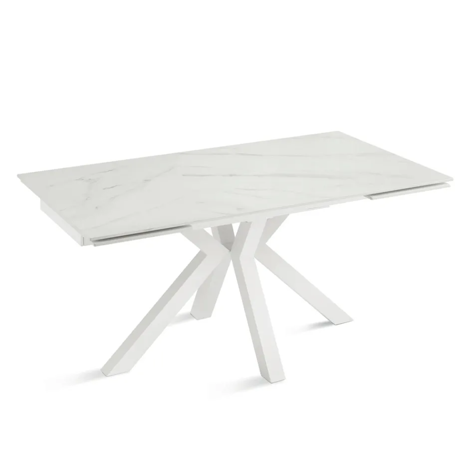 Extendable Table 160/240x91 cm in Sintered Stone with a Marble Effect - Palazzo Viadurini