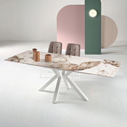 Extendable Table 160/240x91 cm in Sintered Stone with a Marble Effect - Palazzo Viadurini