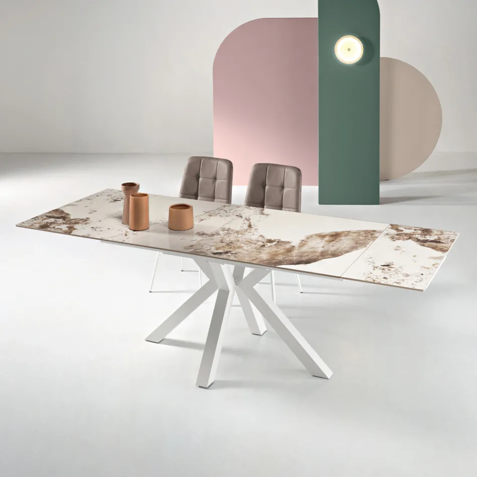 Extendable Table 160/240x91 cm in Sintered Stone with a Marble Effect - Palazzo Viadurini