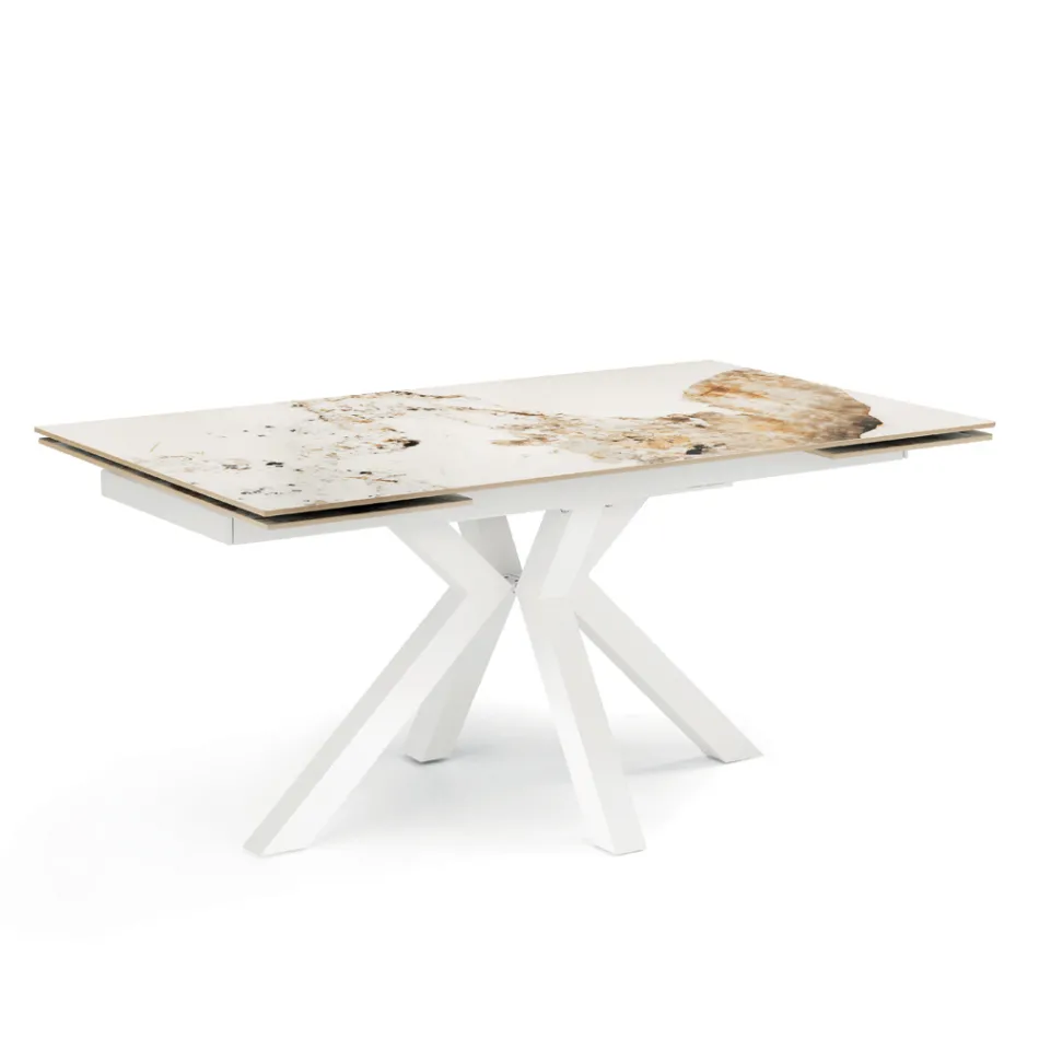 Extendable Table 160/240x91 cm in Sintered Stone with a Marble Effect - Palazzo Viadurini