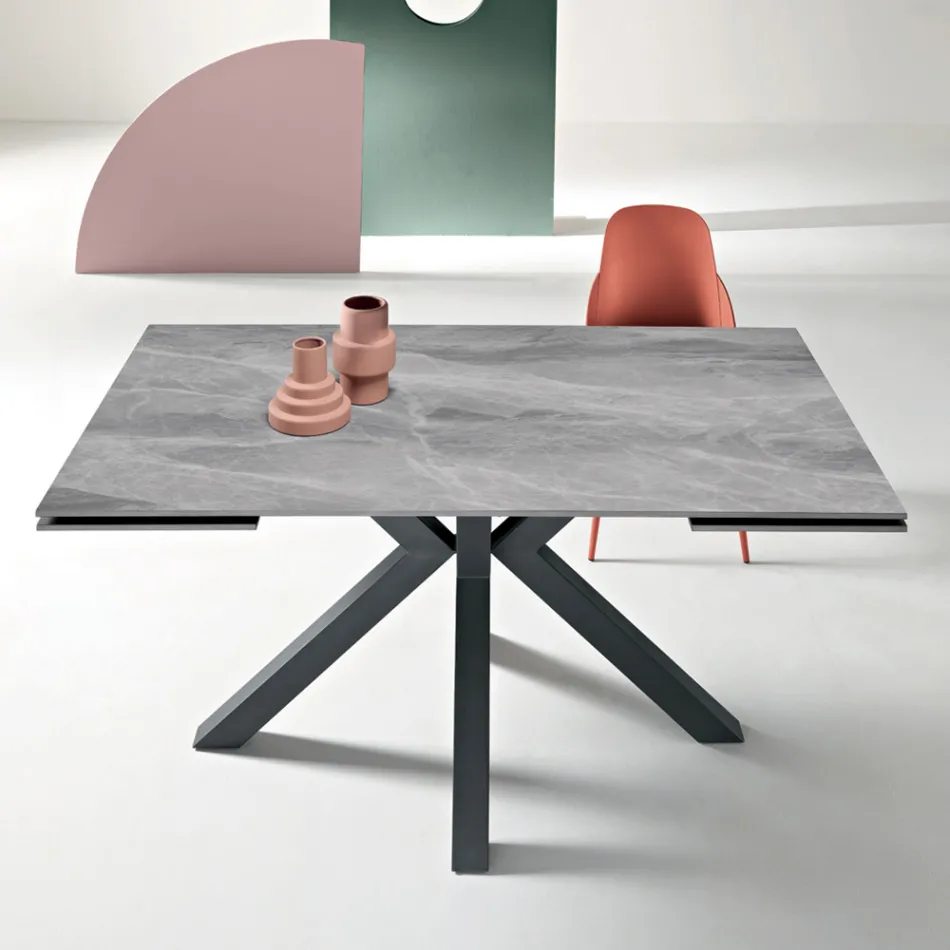 Extendable Table 160/240x91 cm in Sintered Stone with a Marble Effect - Palazzo Viadurini