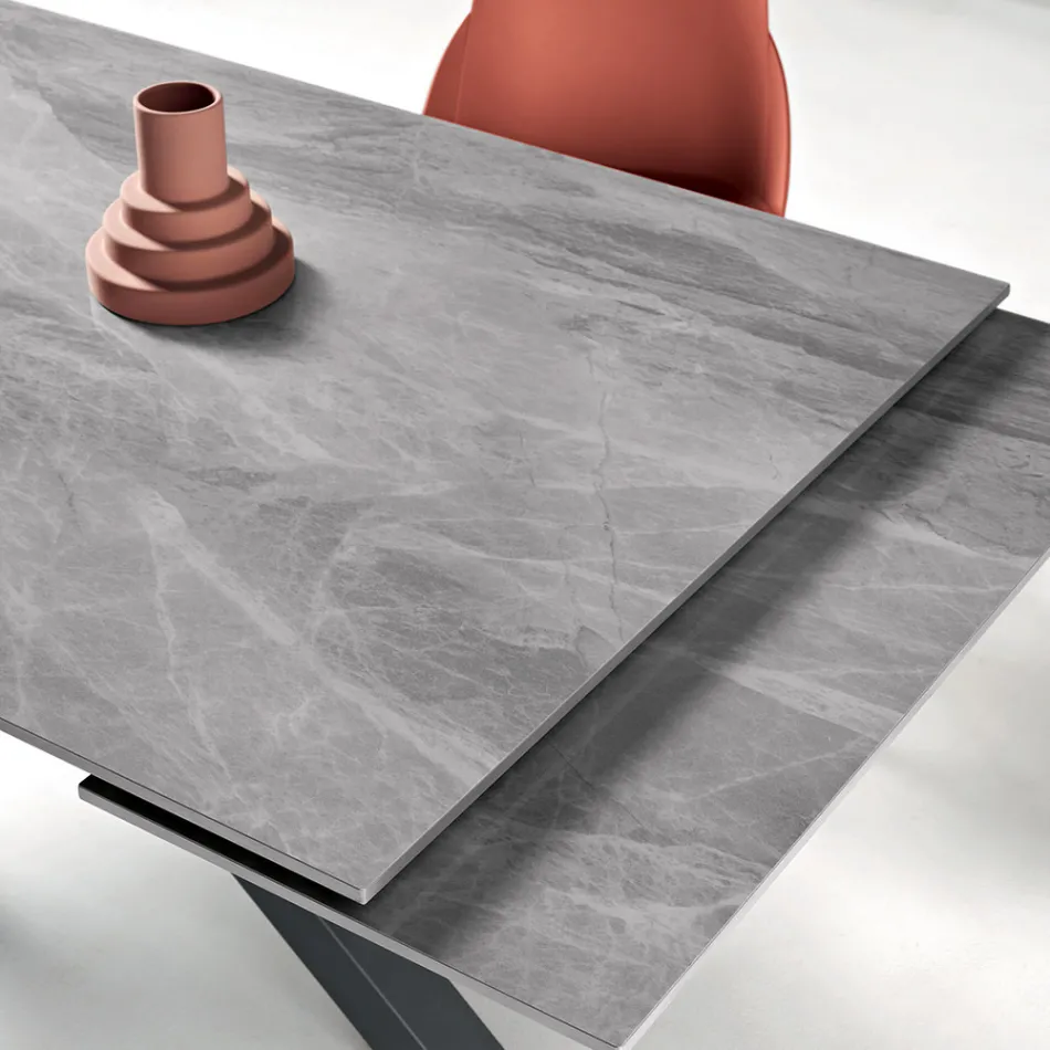 Extendable Table 160/240x91 cm in Sintered Stone with a Marble Effect - Palazzo Viadurini