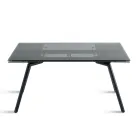 Extendable Table 160/240x91 cm in Smoked Glass and Black Metal Base - Column Viadurini