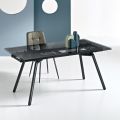 Extendable Table 160/240x91 cm in Smoked Glass and Black Metal Base - Column
