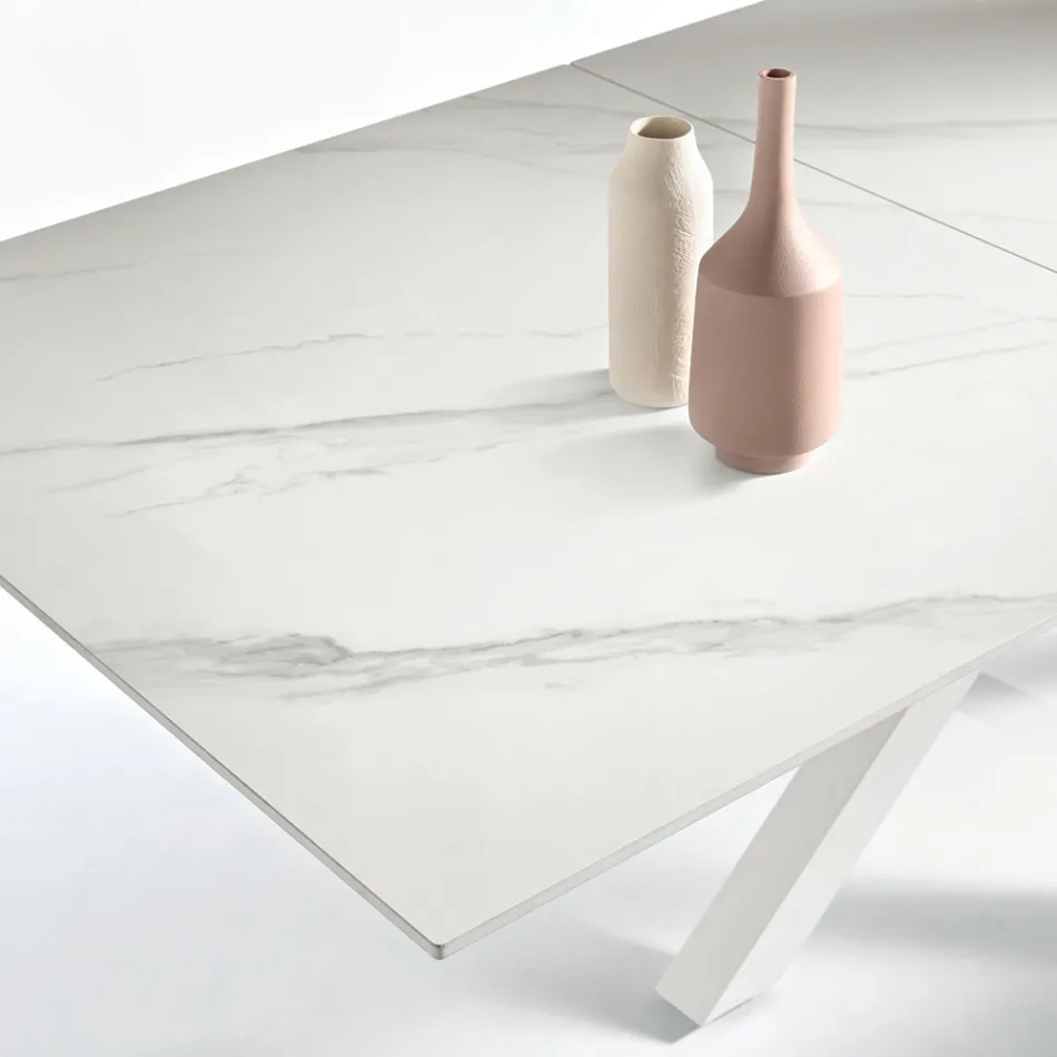 Extendable Table 180/240x100 cm in Sintered Stone with a Marble Effect - Loggia Viadurini