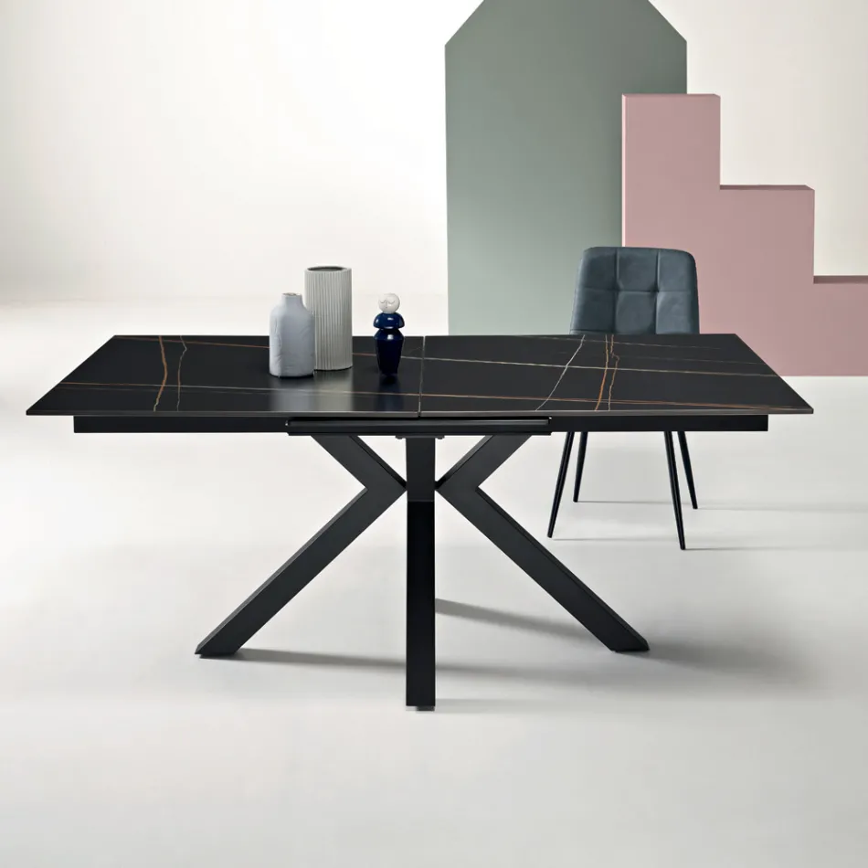 Extendable Table 180/240x100 cm in Sintered Stone with a Marble Effect - Loggia Viadurini