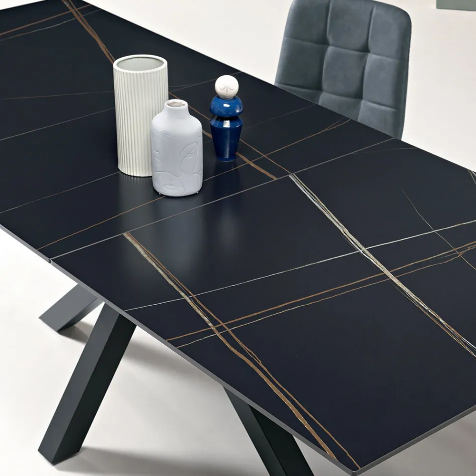 Extendable Table 180/240x100 cm in Sintered Stone with a Marble Effect - Loggia Viadurini