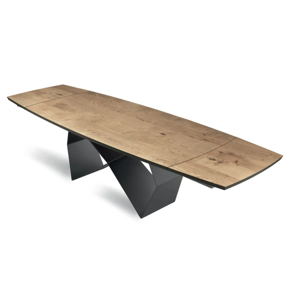 Extendable Table 200/300x100 in Oak Veneer and Metal - Cross Viadurini