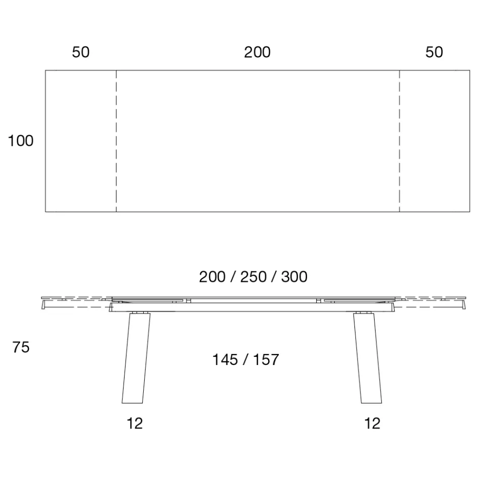 Extendable Table 3 m Glossy Ceramic Top Metal Legs - Papusca Viadurini