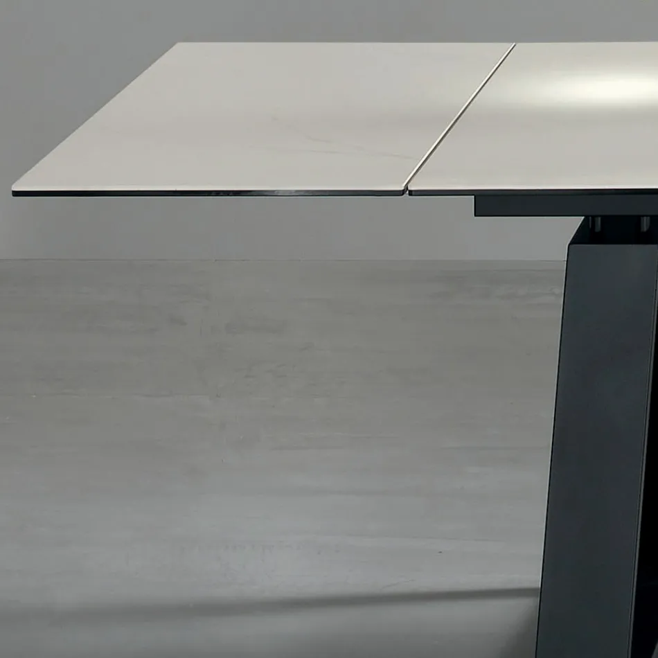 Extendable Table 3 m Glossy Ceramic Top Metal Legs - Papusca Viadurini