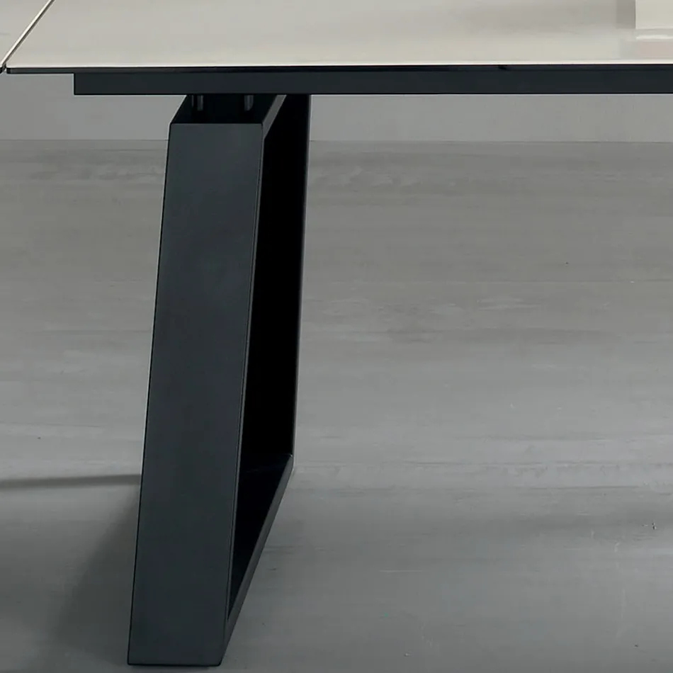 Extendable Table 3 m Glossy Ceramic Top Metal Legs - Papusca Viadurini