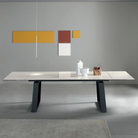 Extendable Table 3 m Glossy Ceramic Top Metal Legs - Papusca Viadurini