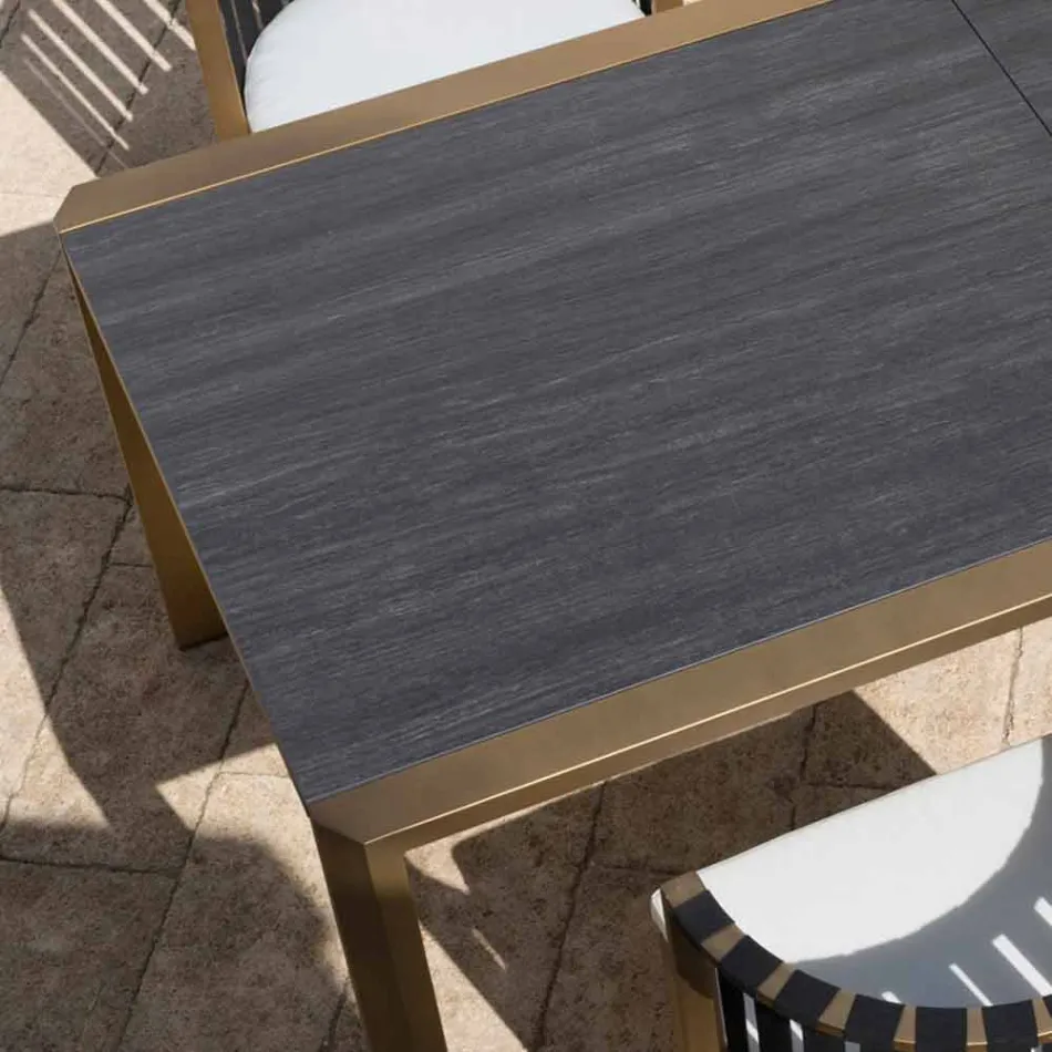 Extendable Table 340 cm Outdoor Dining in Aluminum and Glass or Laminam - Julie Viadurini
