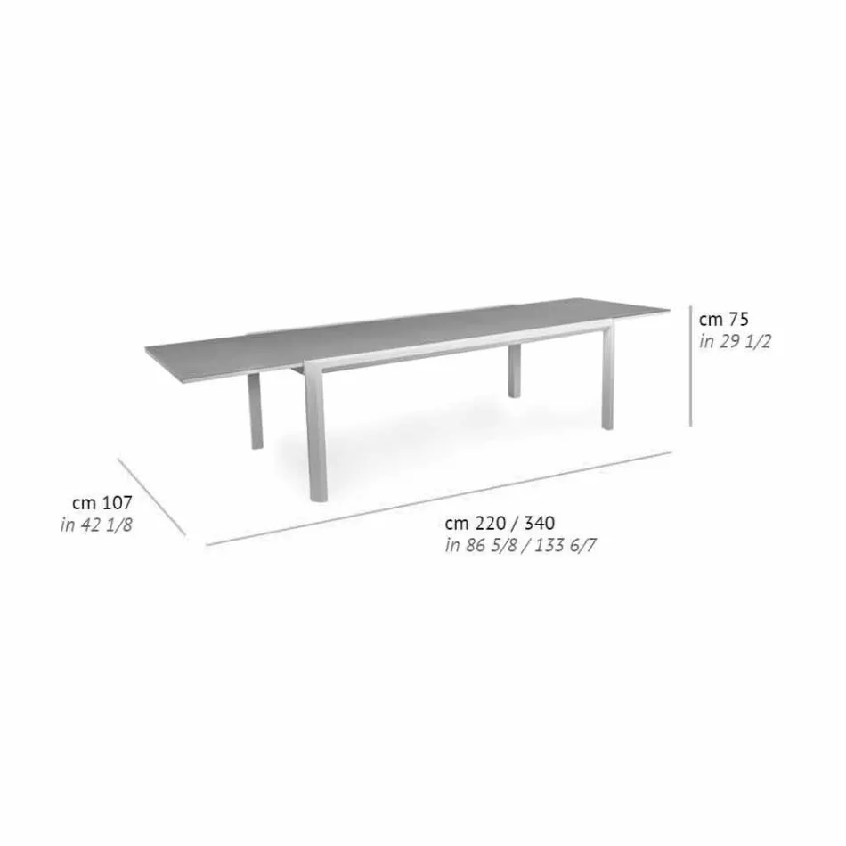 Extendable Table 340 cm Outdoor Dining in Aluminum and Glass or Laminam - Julie Viadurini