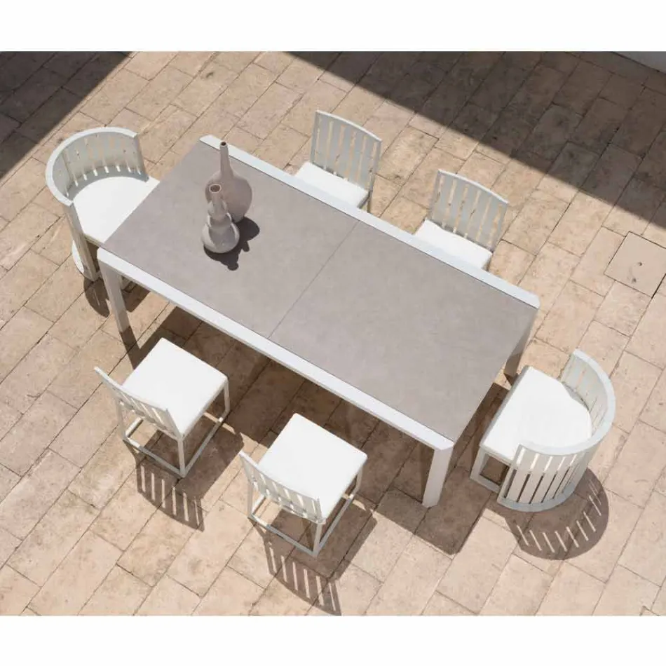 Extendable Table 340 cm Outdoor Dining in Aluminum and Glass or Laminam - Julie Viadurini
