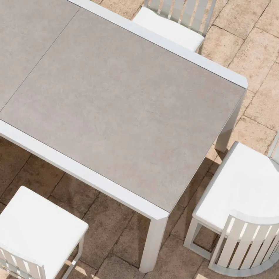 Extendable Table 340 cm Outdoor Dining in Aluminum and Glass or Laminam - Julie Viadurini