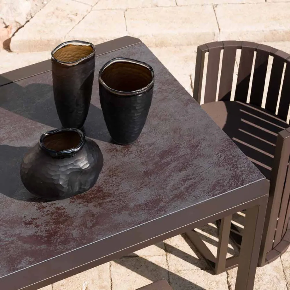 Extendable Table 340 cm Outdoor Dining in Aluminum and Glass or Laminam - Julie Viadurini