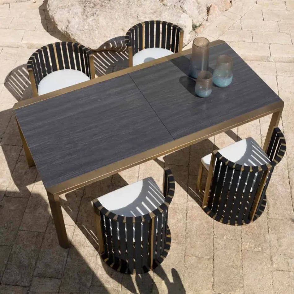 Extendable Table 340 cm Outdoor Dining in Aluminum and Glass or Laminam - Julie Viadurini