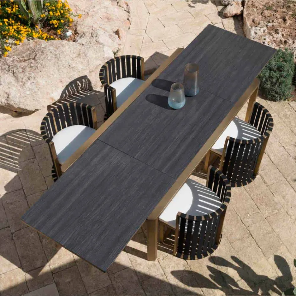 Extendable Table 340 cm Outdoor Dining in Aluminum and Glass or Laminam - Julie Viadurini