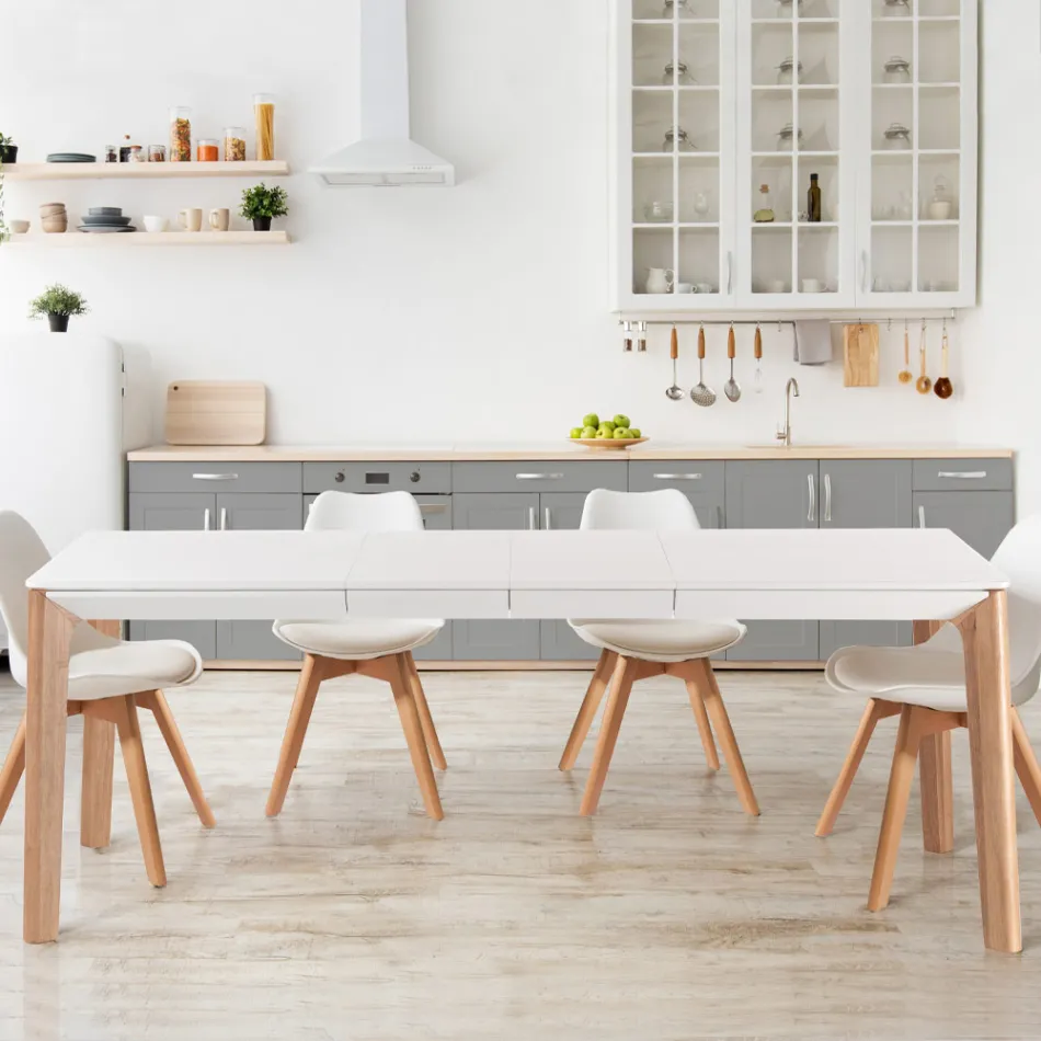 Extendable table to 180 cm with solid oak and ruthenium colored wood legs Viadurini