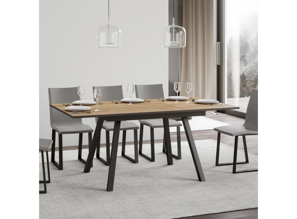 Extendable table to 180 or 220 cm in wood and iron Made in Italy - Stars Viadurini