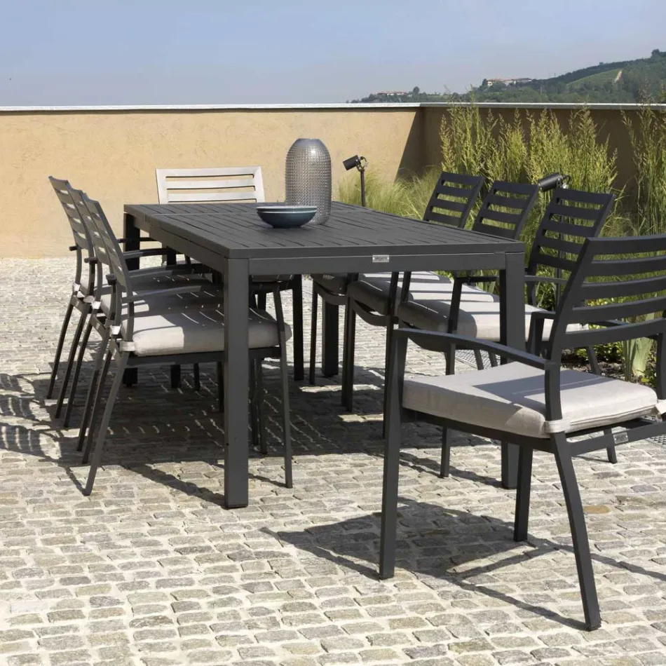 Extendable Table 220 cm in Anthracite Aluminum for the Garden - Scissors Viadurini