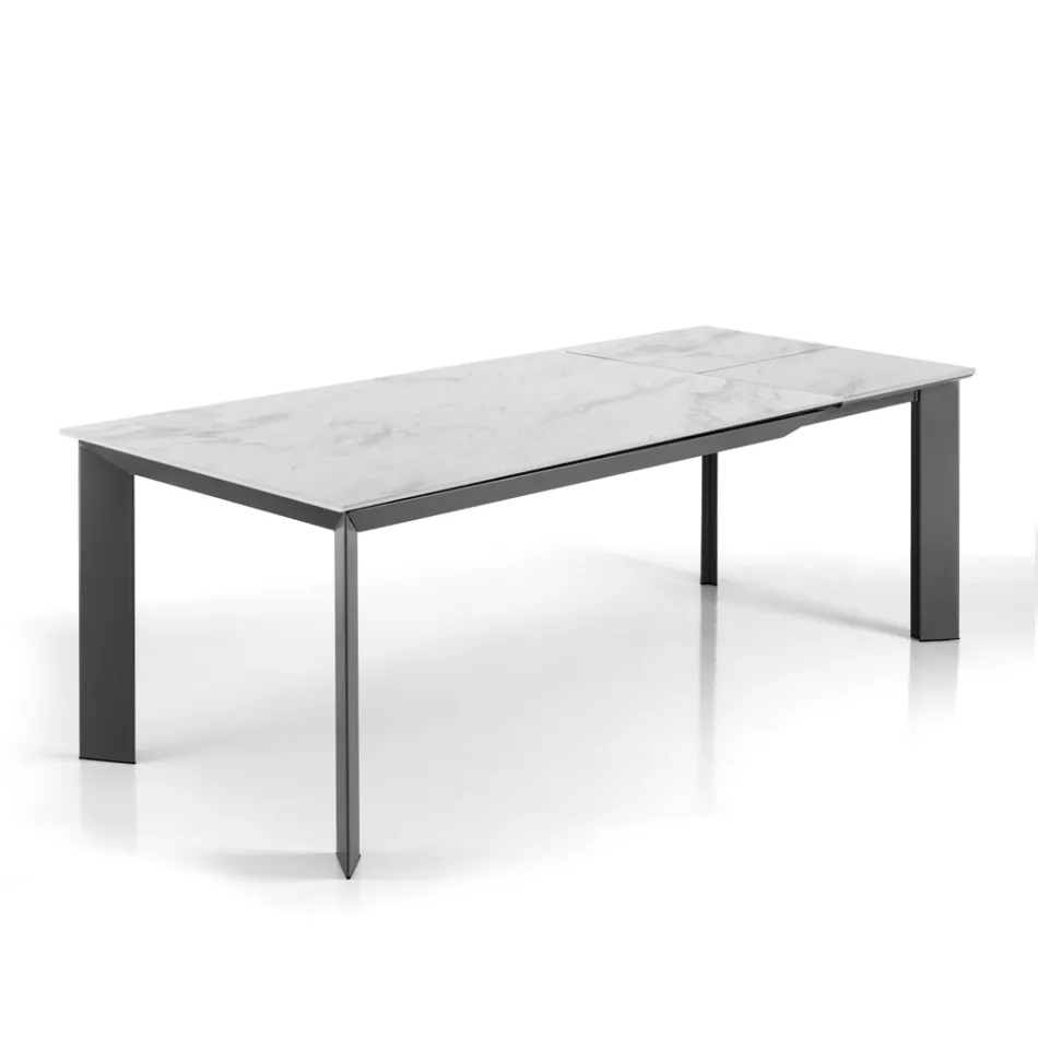 Extendable table to 220 cm in ceramic with marble finish - Berice Viadurini