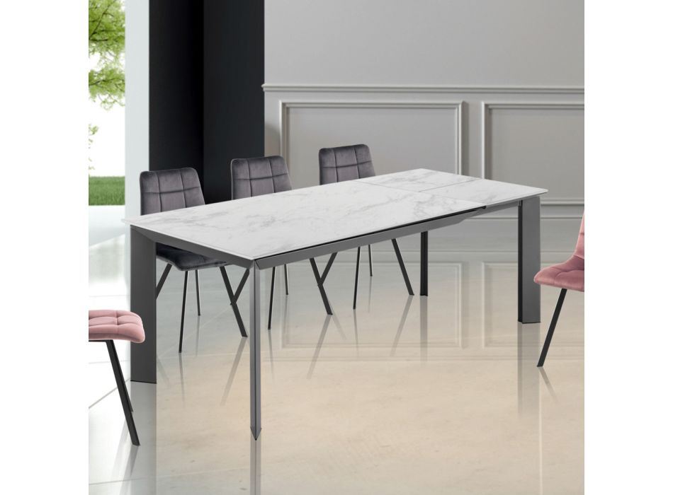 Extendable table to 220 cm in ceramic with marble finish - Berice Viadurini