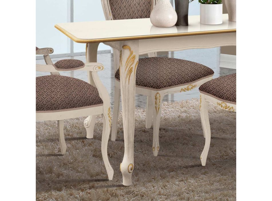 Extendable Table to 220 cm in White and Gold Wood Made in Italy - Luxury Viadurini