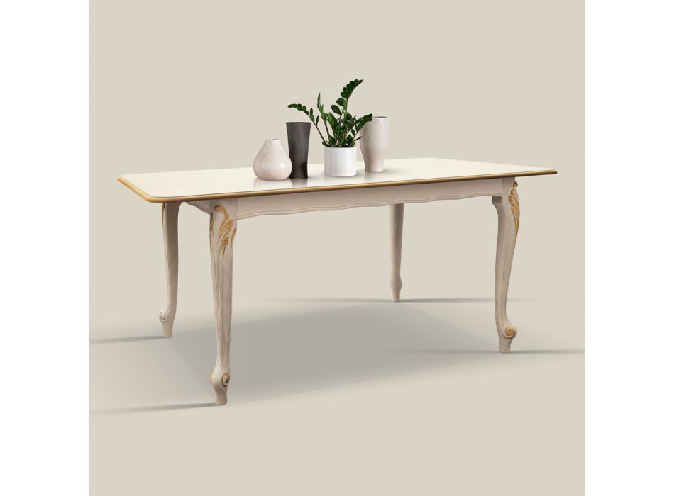 Extendable Table to 220 cm in White and Gold Wood Made in Italy - Luxury Viadurini